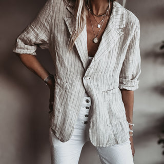 Pinstripe SAND linen blouse blazer *NEW*