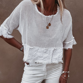 Mila WHITE crochet tee with cotton lace trim *NEW*