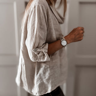 Beige Lili linen top with cowl neck *NEW*