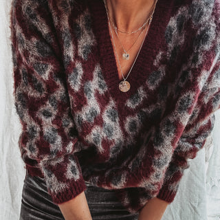BURGUNDY leopard v neck jumper *NEW*