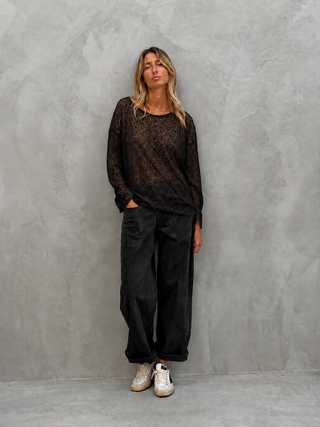 Black vintage lace long sleeve sheer top *NEW*