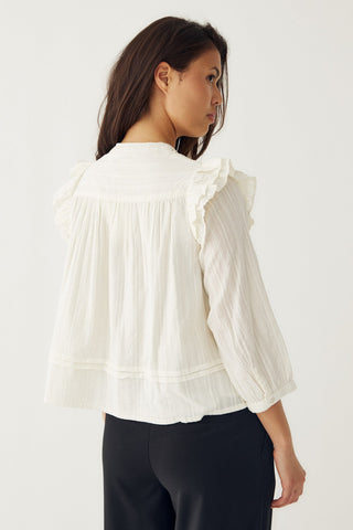 Loryn smocked white linen blouse