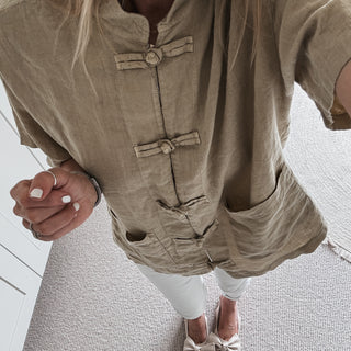 Light olive Duna linen mandarin blazer  *NEW*