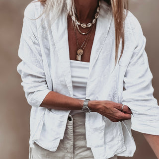 WHITE relaxed linen blazer with pockets  *NEW*