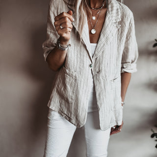 Pinstripe SAND linen blouse blazer *NEW*