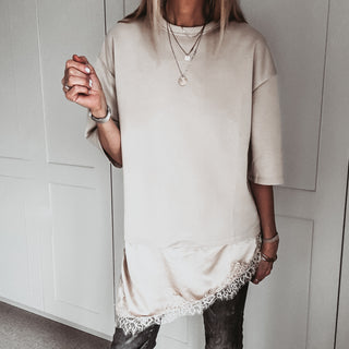 BEIGE Lara Lace asymmetric tee *NEW*