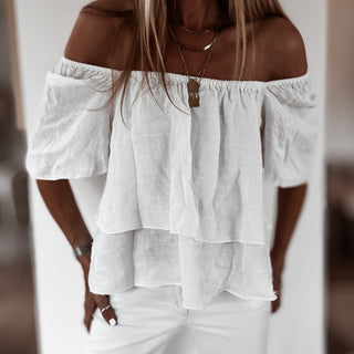 White tiered ruffle linen top *NEW*