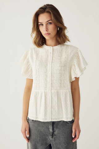 Lu smocked white linen blouse