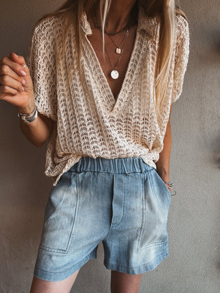 Callie CREAM crochet v neck blouse  *NEW*
