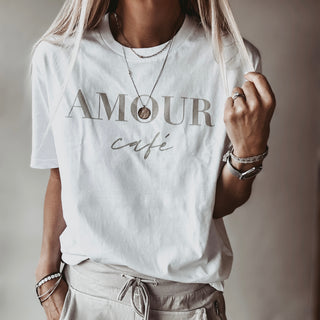 AMOUR Cafe white / sand tee *boyfriend fit* *NEW*