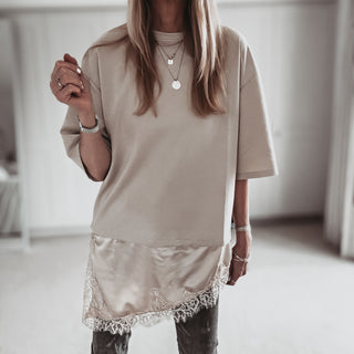 BEIGE Lara Lace asymmetric tee *NEW*