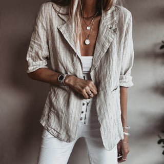 Pinstripe SAND linen blouse blazer *NEW*