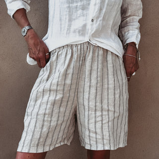 Slouchy pinstripe linen shorts SAND *NEW*