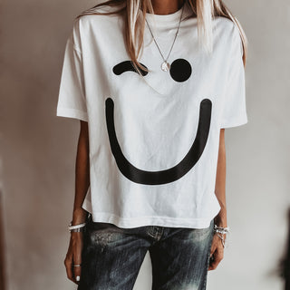 WHITE smiley t shirt *relaxed style* BACK IN STOCK