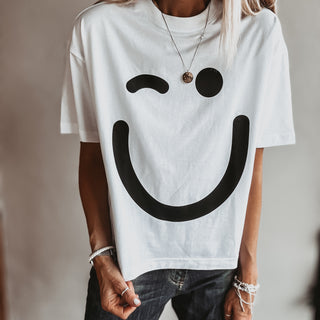 WHITE smiley t shirt *relaxed style* BACK IN STOCK