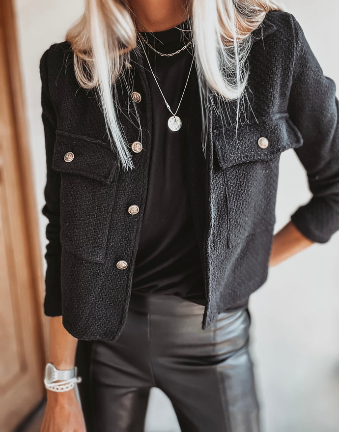 Chanel inspired BLACK jacket with gold buttons *NEW* – Lucy Dodwell