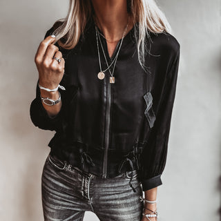 BLACK Satin bomber top *NEW*