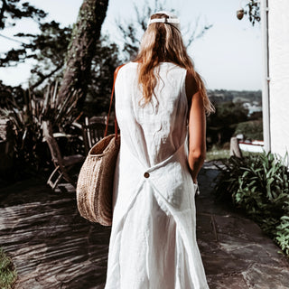 White Blossom linen button dress