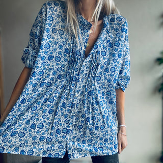 Jaipur blue flowers blouse *NEW*
