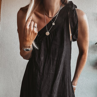 BLACK Sicily linen off shoulder shirt dress *NEW*