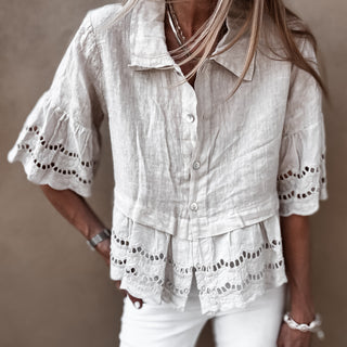 Lola TAUPE linen shirt with cotton lace *NEW*