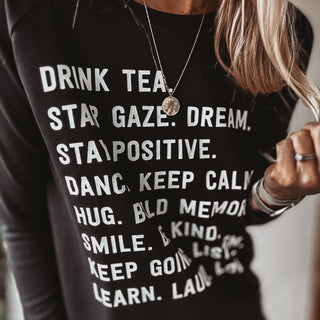 DRINK TEA black sweatshirt *relaxed style* NEW