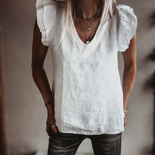 White Santiago frills linen tee *NEW*
