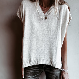 Patia VINTAGE WHITE knitted V tank *NEW*