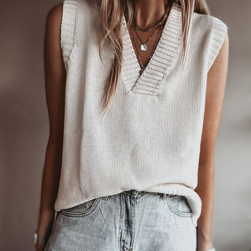 Rita VINTAGE WHITE knitted V tank *NEW*