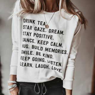 DRINK TEA vintage white (cream) sweatshirt *relaxed style* NEW
