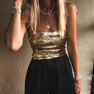 Sassari GOLD sequin mini skirt / strapless top