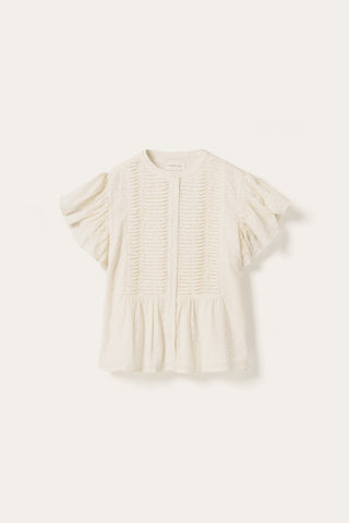 Lu smocked white linen blouse