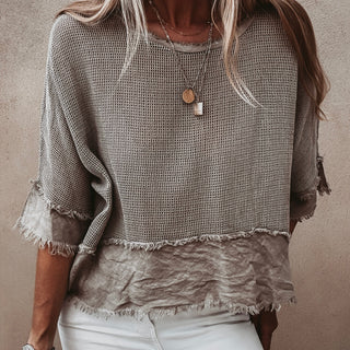 Mila TAUPE crochet tee with cotton lace trim *NEW*