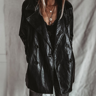 Oswega Black faux patent leather boyfriend blazer *NEW*