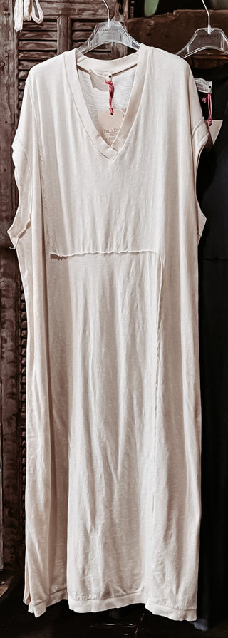 Kalamata CREAM  V neck t shirt dress