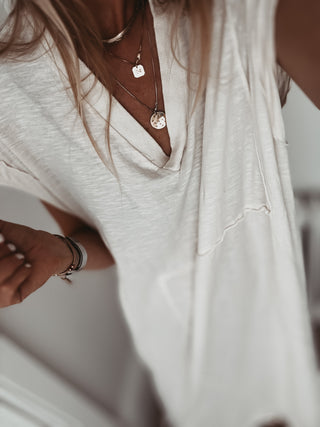 Kalamata CREAM  V neck t shirt dress