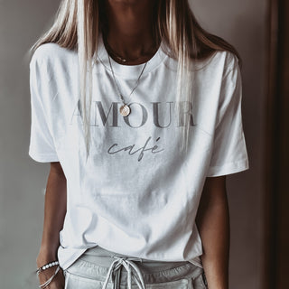 AMOUR Cafe white / light grey tee *boyfriend fit* *NEW*