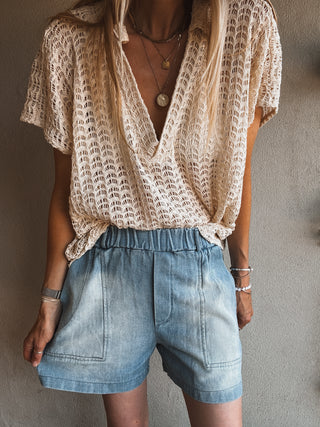 Callie CREAM crochet v neck blouse  *NEW*