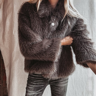 Faux fur LIGHT BROWN GREY jacket *NEW*