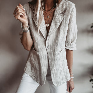 Pinstripe SAND linen blouse blazer *NEW*