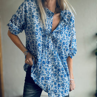 Jaipur blue flowers blouse *NEW*