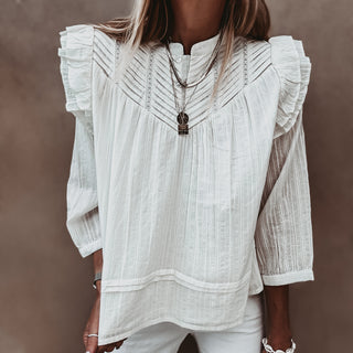 Loryn smocked white linen blouse
