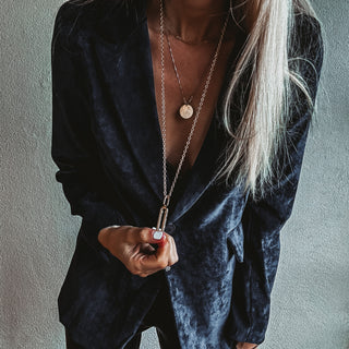 Navy Lyon velvet blazer
