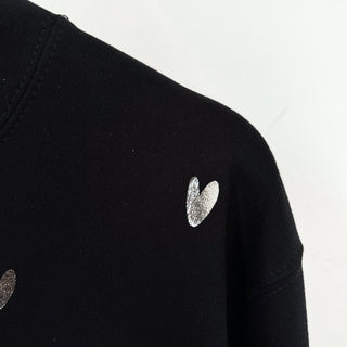 Glitter silver miniature HEARTS on black sweatshirt *NEW*