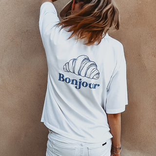 White/navy Bonjour croissant tee  *NEW*