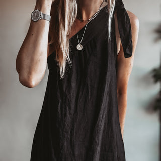 BLACK Sicily linen off shoulder shirt dress *NEW*