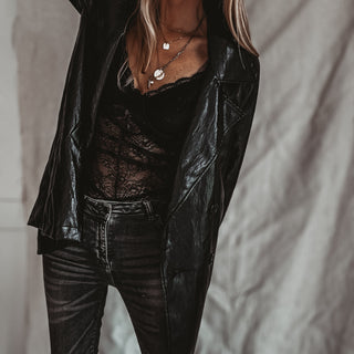 Oswega Black faux patent leather boyfriend blazer *NEW*