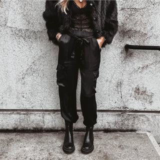 BLACK Satin cargo joggers *NEW*