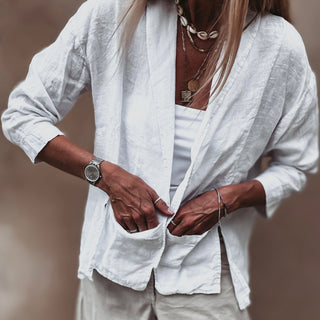 WHITE relaxed linen blazer with pockets  *NEW*