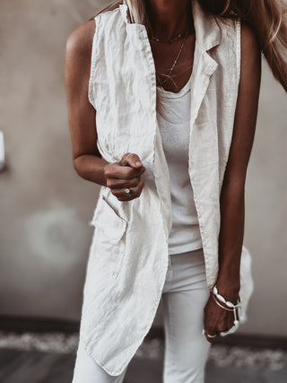 Cara cream long linen gilet *NEW*